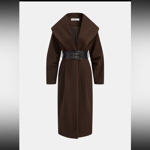 Commense Elegant Brown shawl Collar Belted Coat